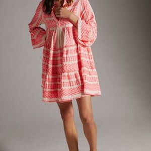 Anthropologie devotion twins embroidered Ella tunic Pink and Cream Dress